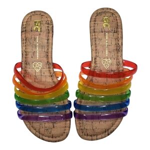 Born in California | Rainbow Jelly Bohemian Open Toe Slip On Sandals Women's 6